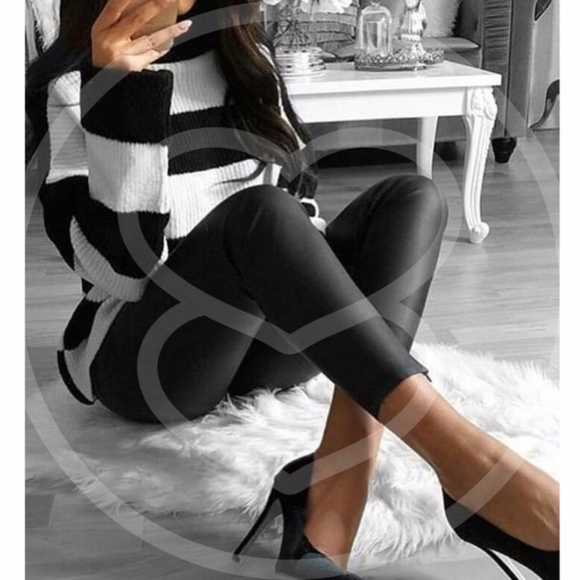 Luxe Black vegan leather Tummy Control matte slick leggings - Picture 1 of 8